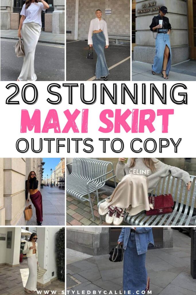 a compilation of maxi skirt outfits
