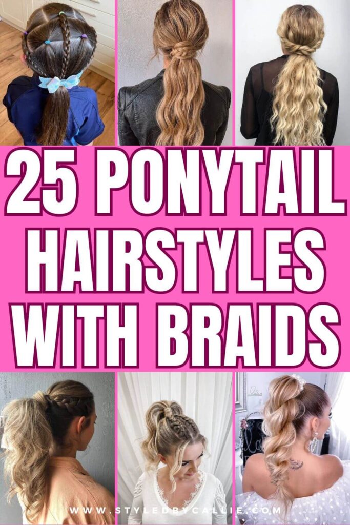 Collage of Ponytail hairstyles with braids images