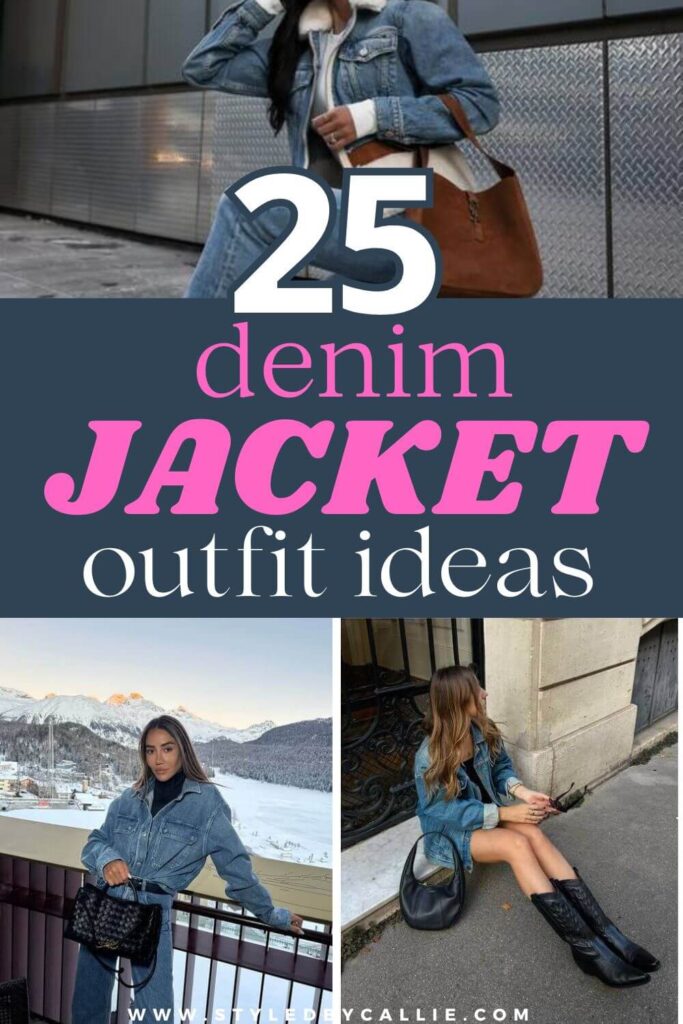 a collage of denim jacket outfit ideas