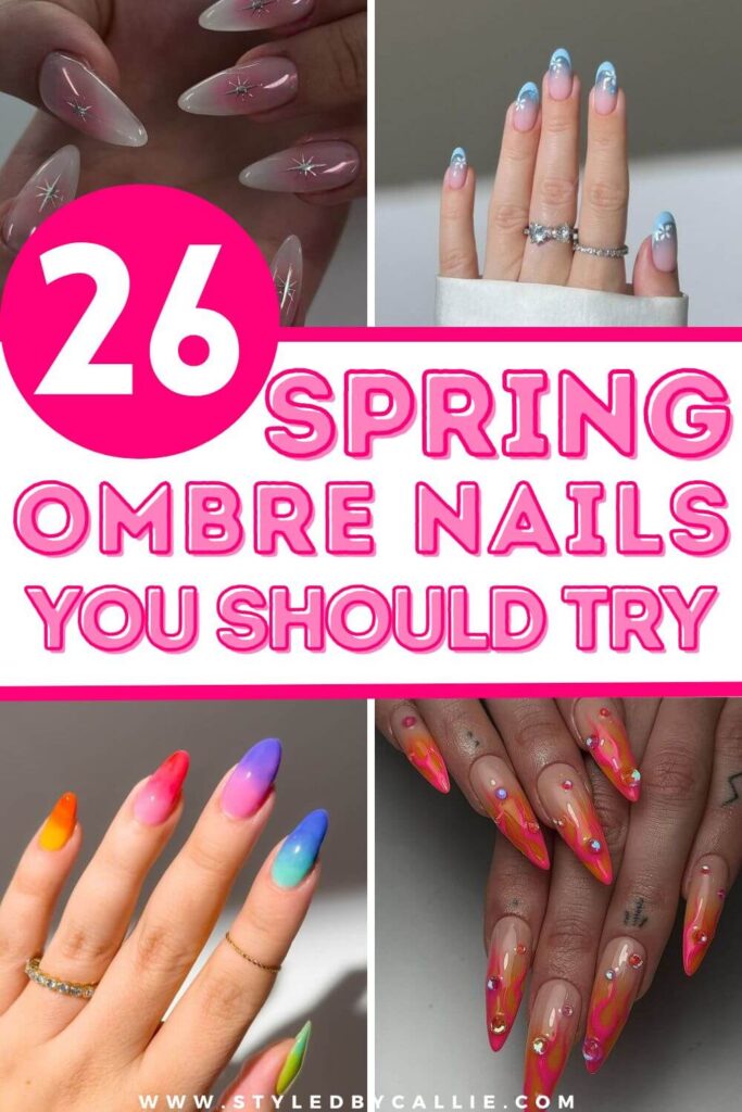 a collage of images of spring ombre nails