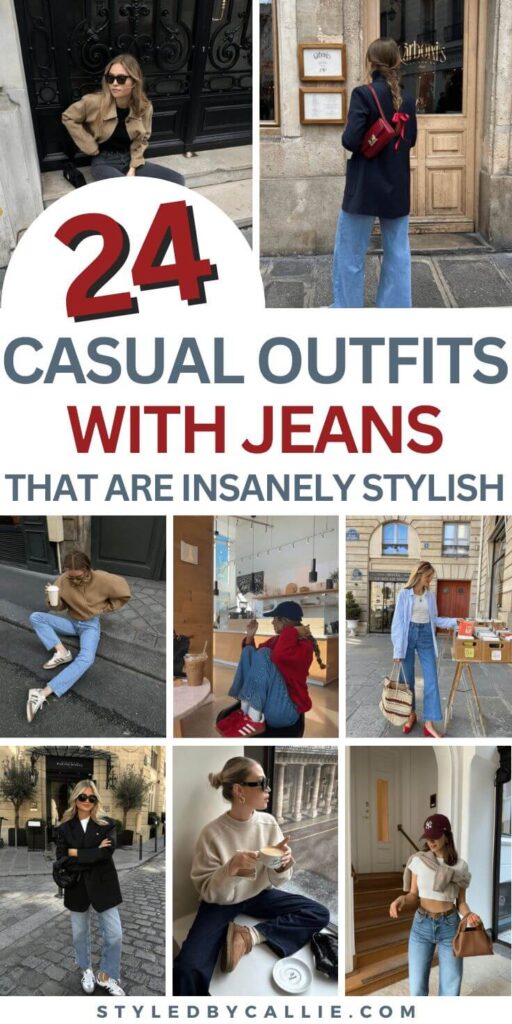 collage of casual outfits with jeans