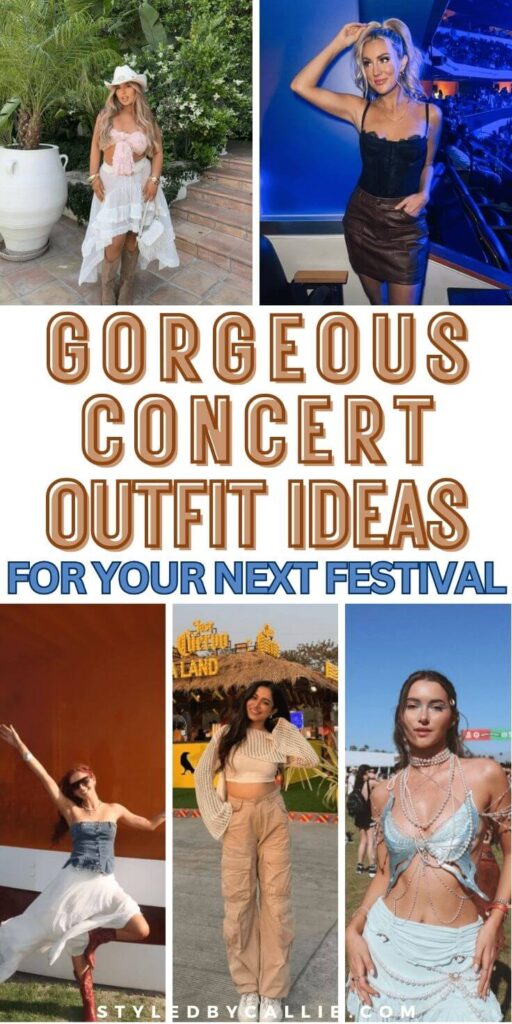 a collage of concert outfit ideas.