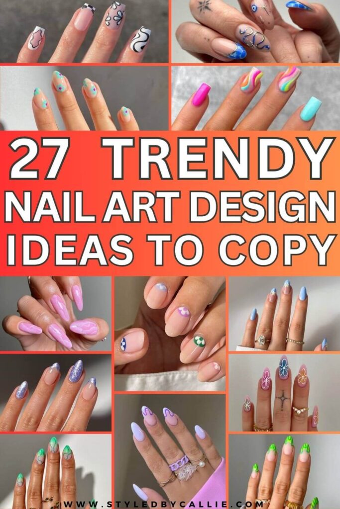 a collage of trendy nail art ideas