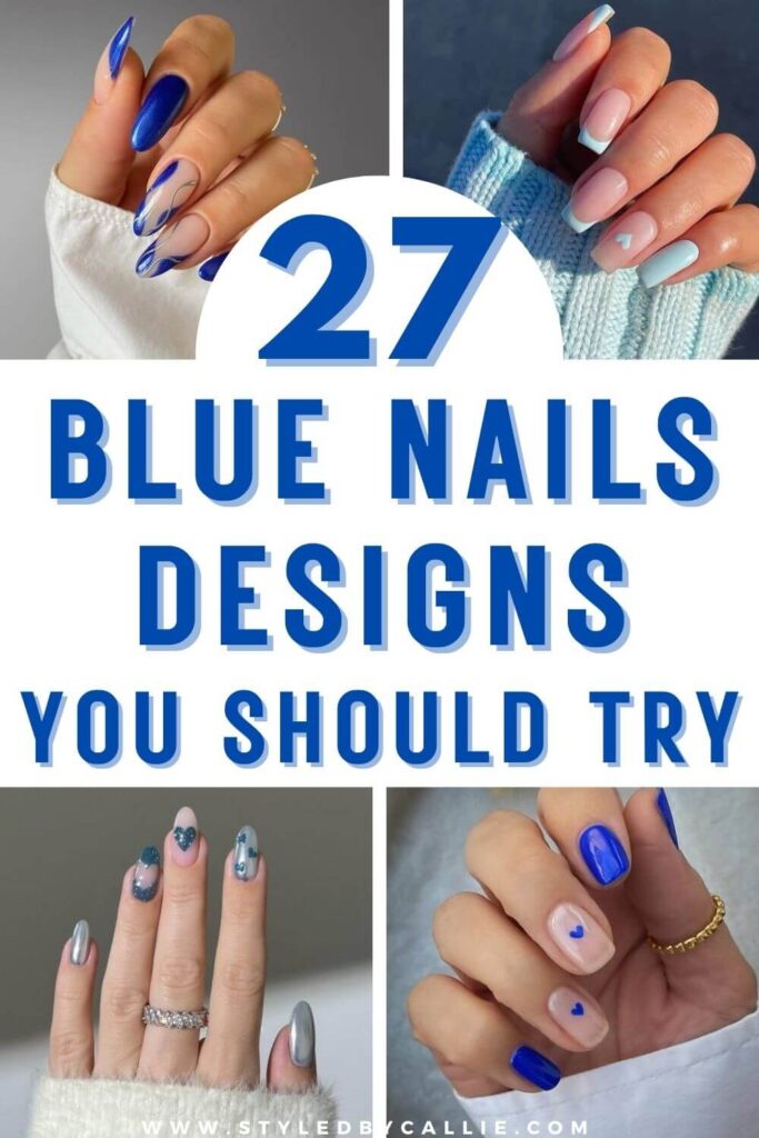 a collage of blue nails designs to try