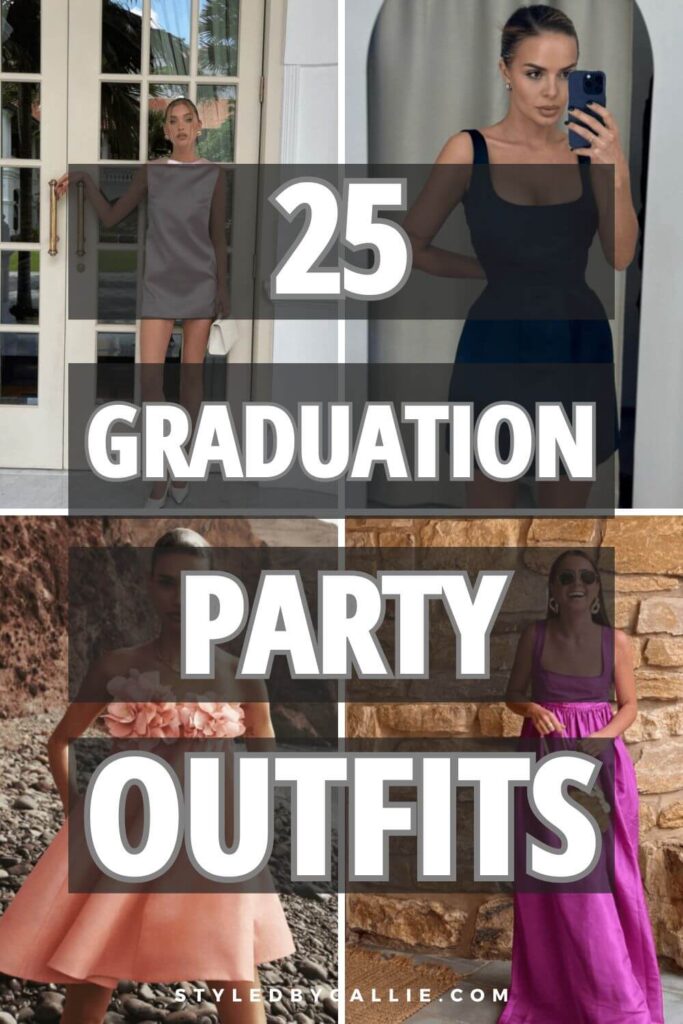 a collage of graduation party outfits