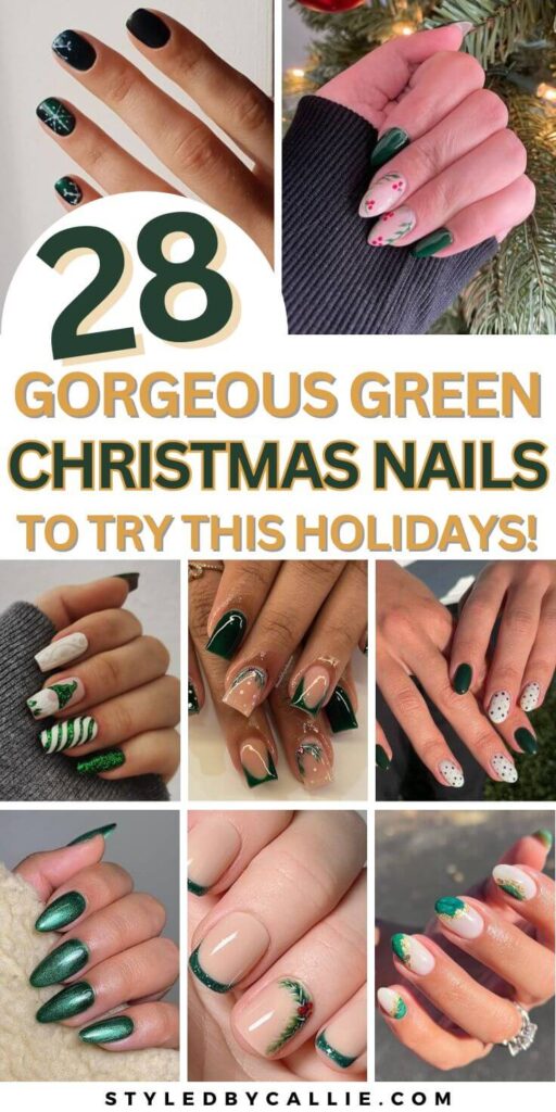 a compilation of Green Christmas nails to try this holiday season