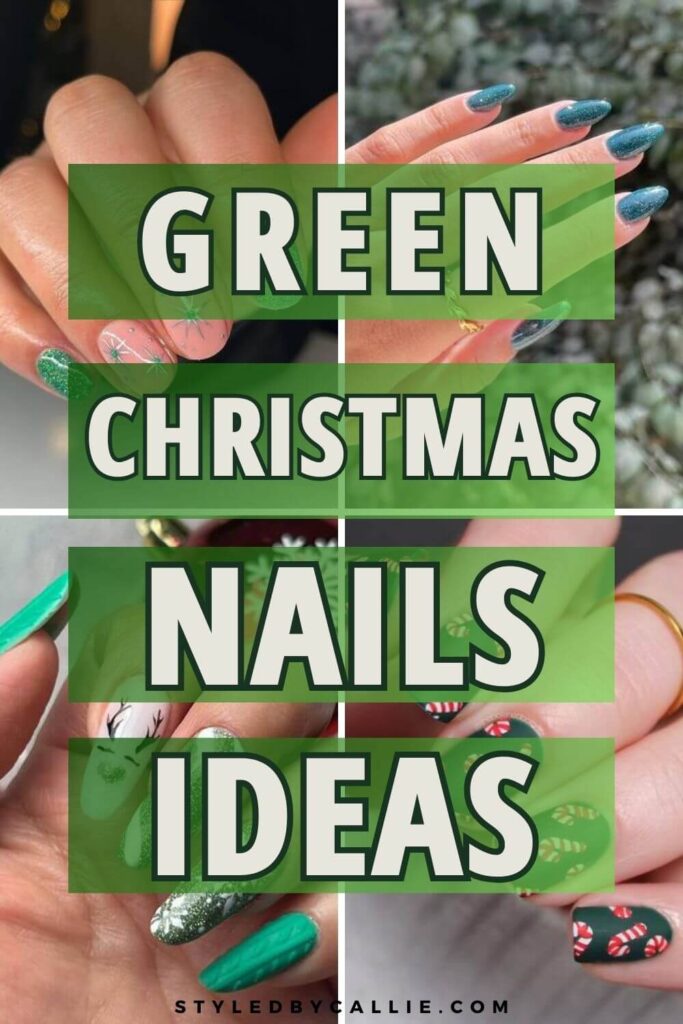 a collage of Green Christmas nails for the holidays