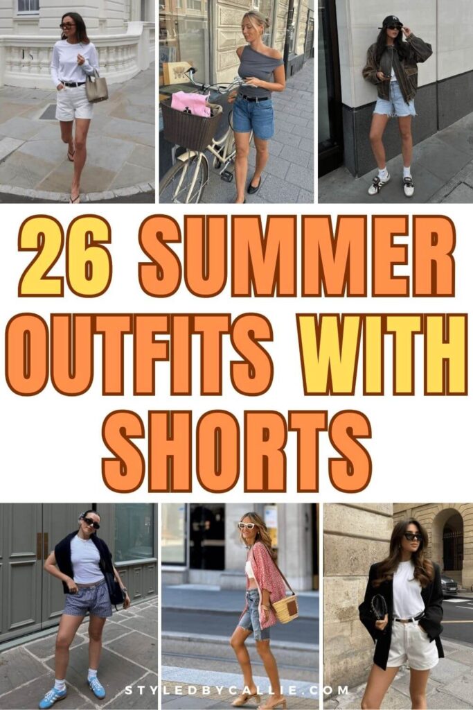 A collage of summer outfits with shorts