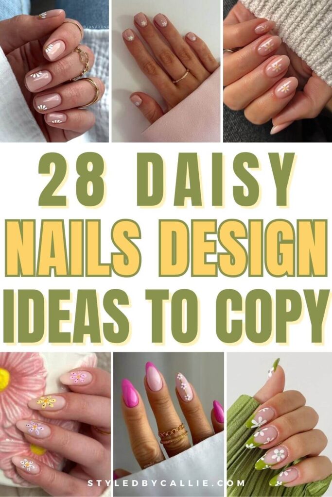 a collage of daisy nails design ideas to copy