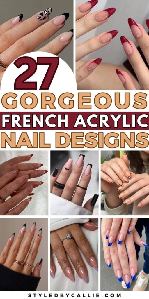 a collage of French acrylic nails to copy