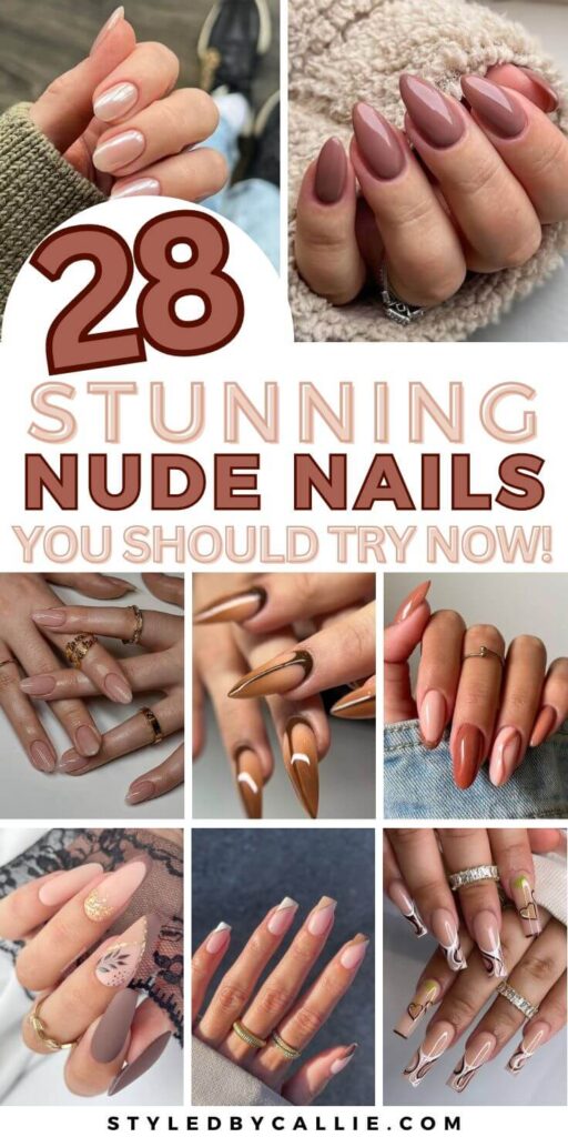 a collage of nude nails designs