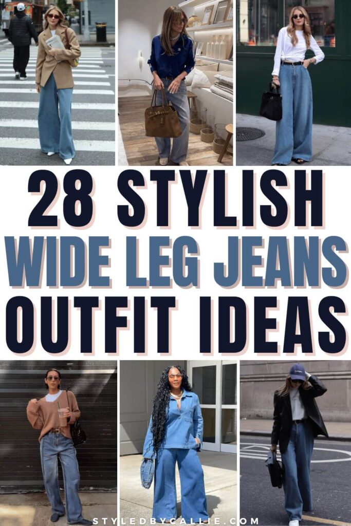 a compilation of wide leg jeans outfit ideas