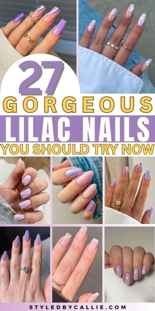 a collage of lilac nails design ideas