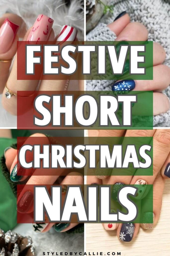 a collage of short Christmas nails design inspirations