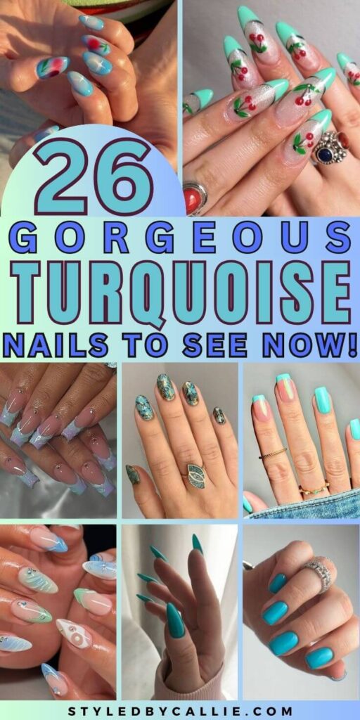 a collage of turquoise nails design inspirations